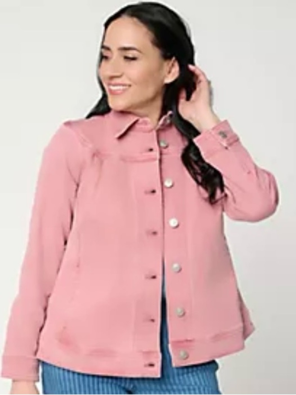 LOGO by Lori Goldstein Dusty Rose Button-Front Jean Jacket